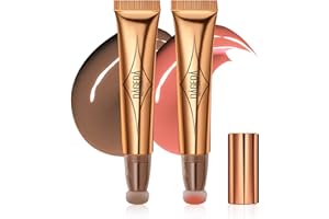 Prreal 2PCS Cosmetic Beauty Wand, Contour Blush Pen with Soft Cushion Applicator, Smooth Creamy Matte Finish Liquid Concealer Blush Stick, Waterproof Liquid Body Face Makeup(01+02)