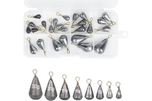 ZFYANSSEE 25Pcs Fishing Weights, Mixed 8 Sizes Deep Sea Fishing Weights 2g 3g 5g 7g 10g 15g 20g 30g Iron Fishing Sinkers Tackle Kit with Swivel for River Saltwater Freshwater