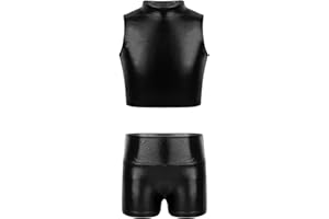 Nyeemya Crop Top y Pantalón Corto Deportivo para Niña Brillantes Maillot de Danza Ballet Gimnasia Leotardo Body Clásico 2 Piezas Conjunto Ropa de Baile