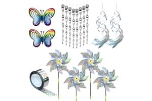 Anyingkai 17 Stück Reflektierende Windräder,Taubenabwehr Windrad,Vogelabwehr Windrad,Vogelschreck Windrad,Reflektierende Vogelschreck,Windspirale Vogelabwehr,Vogelband,Vogelabwehr Band