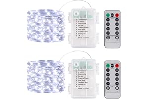 Anmossi Guirlandes Lumineuses LED,2 x 5m Guirlande Led à Pile,8 Programme,Fonction Minuterie avec Télécommande pour Intérieur et Extérieur Décoration,Noël,Mariage,Soirée,Jardin(Blanc Froid)