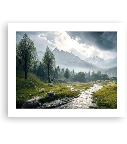 Affiche Poster Déco Murale 61x91 Cm - Paysage De Montagne Des Alpes - Art Mural Moderne