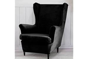 QELUS Wing Back Slipcover Velvet Chair Cover,Plush Chair Covers Armchair,Furniture Covers Protector for Living Room Bedroom Decoration (Velvet Black)