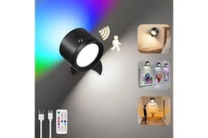 YOLIN Battery Operated Rechargeable Wall Light Indoor, Motion Sensor Light, Remote Wireless Led Magnetic Wall Sconce Light Lamp, Dimmable 3 CT and 10 RGB Colors, Picture Wall Light for Bedroom