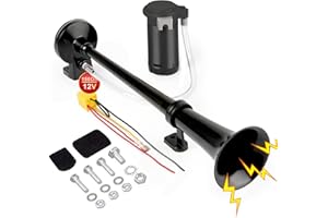 DONGDO lkw hupe 12V extrem laut Auto Hupe 150dB Air Horn 450mm Drucklufthorn Schwarz Train Horn fanfare Nebelhorn Schiffshorn mit Luftkompressor Elektrisch für Alle Transporte 12V