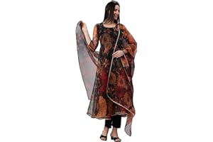 GoSriKi Damen Baumwollmischung Anarkali Floral Printed Kurta mit Hose & Dupatta (MRP-Black-GS)