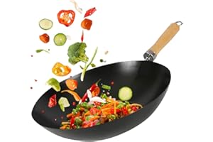 BARGAINS-GALORE New 30CM Non Stick Wok Fry Asian Frying PAN Two Wooden Handle Kitchen Pot Grill Cook Chinese | Classic | Non-Induction/Wooden Handle/Flat Base PAN