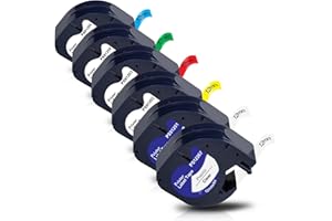 Pristar Compatible Label Tape Replacement for Dymo LetraTag Plastic 12267 91201 91202 91203 91204 91205 12mm x 4m for Dymo Letratag LT-100H LT-100T LT-110T QX50 XR XM 2000 Plus, 6 Pack Multicolor