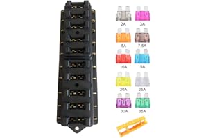 Aiqeer 10 Way Car Blade Fuse Block, 12V / 24V / 32V / 48V Universal Standard Blade Fuse Holder, Car Blade Fuse Box with Damp-Proof Cover, for Car, Truck, Boat, Marine