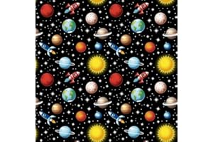 PINGIANER Tessuto in 100% cotone, per bambini, vendita al metro, per lavori di cucito artigianali, motivo "Planet razzo colorato, 150 x 160 cm)