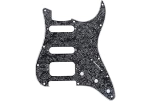Musiclily Pro 11 Löcher Round Corner HSS Strat Schlagbrett Gitarren Pickguard mit 2 Schrauben Humbucking Pickup Mount für Fender American/Mexican Stratocaster E-Gitarre,4 lagig Black Pearl