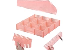 JSF Separador Cajones Ropa, Plástico Divisor de Cajón Adaptable para la Ropa Interior Calcetines o Suministros de Oficina, 12 Unids Rejilla Ajustable Organizador de Cajones (Rosa)