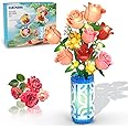 CUBIMANA Flowers Bouquet Building Set with Vase & LED Light, 747PCS Flowers Botanical Mini Building Blocks Toy, Artificial Roses Daisies Home Office Decor, Gifts for Valentine Mother's Day Birthday