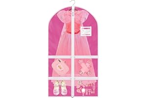 PWSAP 37"Kids Costume Garment Bag with 4 Zipper Pockets, Girls Dance Costume Cover Bag with ID Slot, Foldable Travel Storage Cover Bag, Waterproof Clothes Hanging Protector Cover for Travel Competitions