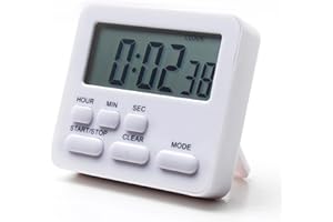 CHGANG Kitchen Timer Digital, Digital Kitchen Timer Magnetic With Loud Alarm, Magnetic Backing, Stand For Cooking, Shower, Bathroom, Teacher (White)