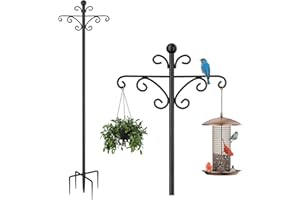 FANADO Bird Feeders Hanging Station, 194cm Free Standing Bird Feeder Poles Hangers with Double Crooks Hook, Heavy Duty Metal bird tables for Garden, Outdoor, Lanterns, Light- 03