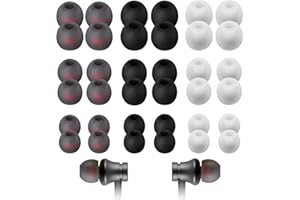 Earphone Buds Replacement, PROUSKY 36 Pieces Replacement Earbuds Tips Headphone Silicone Tips Noise Isolation Cover, for 4.5mm to 6mm Headphones,3 Color, 3 Size, Greyish Red, Black, White