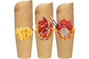 PRZRAO 50PCS Pochettes Cornets à Frites, 12oz Snacks Kraft Tasses Porte Frites, Etuis à Frites en Carton Jetables, Boîte Popcorn Cupcakes Caissettes pour Les Frites, Les Brochettes de Fruits, Le Pop-corn