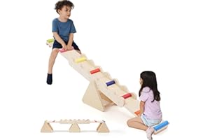 HOMCENT Wooden Seesaw and Balance Beam for Children,Stepping Stones for kids,Wooden Gym Equipment for Indoor Outdoor, Montessori Toy for Kids,Girls,Boys