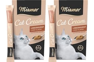 Miamor Cat Snack Cream Liver Sausage, Pack of 2, 6 x 15 g + 1 Free Sachet, A Healthy Reward without Unnecessary Additives, Delicious Snack