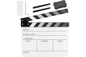 Ribvane Film Directors Clapboard, Move Slate Photography Video TV Cut Action Scene Acrylic Clapper Board Props with a Magnetic Blackboard Eraser, Two Custom Pens, Cleaning Cloth and Hex Wrench (White)