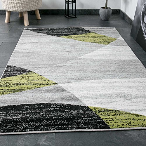 Wohnzimmerteppich Modern Geometrisches Muster Meliert in Grau Weiß Schwarz und Grün – ÖKO TEX Zertifiziert, Maße:120×170 cm - 2