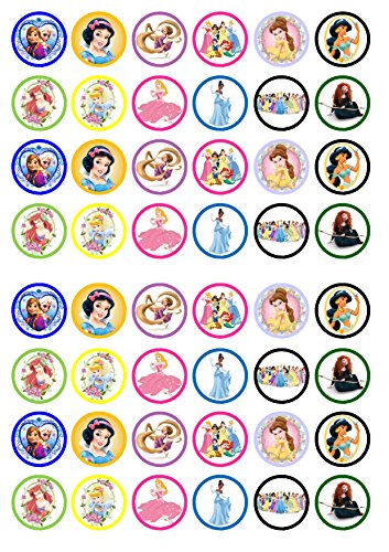 48 principesse Disney commestibili Premium spessore zuccherato vaniglia, wafer Rice Paper mini cupcake topper, cake pops, Cookies