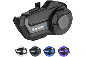 Moman H2 Intercom Zestaw słuchawkowy motocyklowy (1 szt., czarny), kask motocyklowy, domofon, bezprzewodowy system komunikacji, Bluetooth, do 1000 m, radio FM, wodoodporny