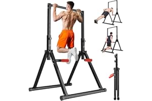 WATBKHE Power Tower Pull Up Dip Station Foldable, Pull Up Bar Station Adjustable, Multi-Function Home Gym, Strength Training Fitness Equipment