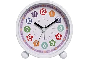 GDWD Réveil Numérique pour Enfants - Sans Tic-Tac, Éducatif, Analogique, à Quartz avec Veilleuse - Fonctionne avec Piles - Blanc