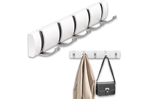 AONAT Coat Hooks Wall Mounted,Self-Adhesive Modern Wall Racks,Space-Saving Coat Hanger with 5 Retractable Hooks,Folding Metal Coat Racks for Hanging Towel Clothes Keys,Hats (White)
