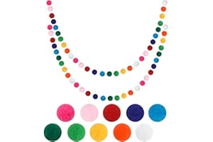 G2PLUS 2PCS Pre-strung Felt Pom Pom Garland, Nursery Decor with 60 Balls, Perfect for Bedroom, Classroom, Birthday Parties