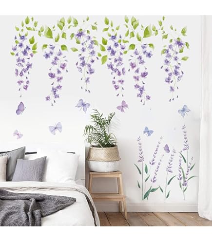 Lavendel Blumen Wandtattoos - Selbstklebend & Abnehmbar 90x30cm