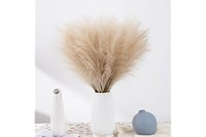 LARBER 20PCS Artificial Pampas Grass Faux Boho Brown Pampas Grass DIY Pampas Decor Dried Pampas Bouquet Flowers for Living Room Bedroom Crafts Office Kitchen Table Decor Boho Home Wedding Decoration,18"/46cm