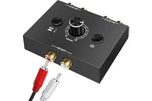 GBKDQQ RCA Stereo Audio Switch 2(1)-IN-1(2)-OUT, R/L Regulacja Głośności, dwukierunkowy Aux Sound Selector Splitter Box do odtwarzacza CD, komputera, głośników