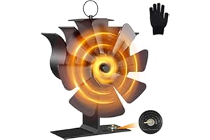 BTBHIHO Stove Fan, 2023 Upgraded 8-Blade Log Burner Fan,Silent Operation Fireplace Fan with Built-in Thermometer and Heat Resistant Gloves,Wood Burner Fans for Log Burner Fireplace, Wood Burner