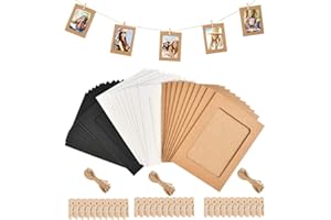 YOTINO 30 Confezioni di cornici per foto in carta, tappetini per foto con 10 mini clip in legno e cornice in cartone di corda di canapa 2M impostata per la decorazione della