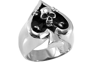 JewelryWe Anello da Uomo Punk Grande Poker Cuore Taschio