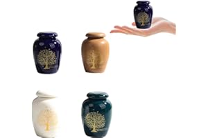 JOALPYSM 4 PCS Small Ceramics Mini Urns for Human Ashes - Tree of Life Pattern, Keepsake Pet Urns for Dog & Cat Ashes