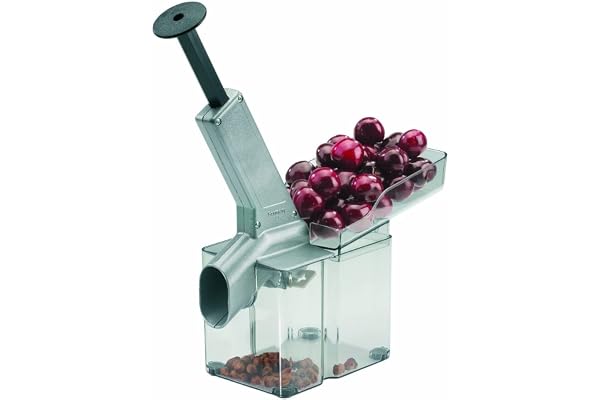 Westmark Kärnborttagare för körsbär med ränna och stor kärnlåda, Plast/Rostfritt Stål/Aluminium, Kirschomat, Silver/Svart/Genomskinlig, 40702260