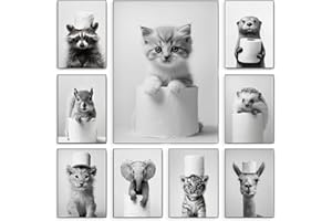 BEIYIHO Affiche Murale Noir et Blanc Humour Animaux Photos Deco Salle de Bain Tableau 21x30 Poster WC Art Affiche Chat Toilette Tableau Humoristique WC Toile Poster Mural Chambre Adulte Rigolo Funny Amusante