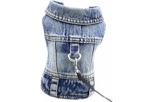 feiling Dżinsowa kurtka dla psa z metalowym haczykiem, płaszcz dla psa, ubranie dla psa, kamizelka dla szczeniaków, małych, średnich psów (niebieska, M)