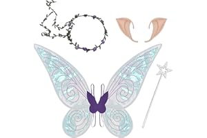 GothicBride 4 Stück Feenflügel mit Elfenohren Blumenkranz Erwachsene Flügel Kostüm Kinder Fairy Wings für Karneval Geburtstag Cosplay Comic Con Party Lila