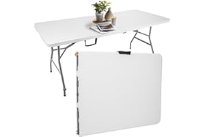 KARL HAUSMANN Klapptisch - Klappbar Mit Griff Zum Tragen, Biertisch Gartentisch, Esstisch Buffettisch mit Tragegriff Rattan-Optik 180 x 75 cm - Weiß Glatt