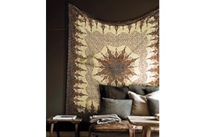 Popular Handicrafts Tapisserie indienne hippie Mandala complexe motif floral 215 x 230 cm Marron Noir