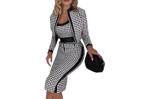 shownicer Completo 3 Pezzi Set da Donna Moda Senza Maniche Tank Top +Stampate e Cardigan +Gonna Set 3 Pezzi Tuta Ufficio Lavoro Outfit Streetwear Invernale Casual Tuta