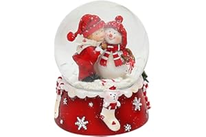 Dekohelden24 - Boule à Neige - Bonhomme de Neige avec Enfant - Rouge et Blanc - Dimensions de la Boule : Environ 8,5 x 7 cm/6,5 cm (Hauteur x Largeur/diamètre) - 501065-SM+ Enfant.