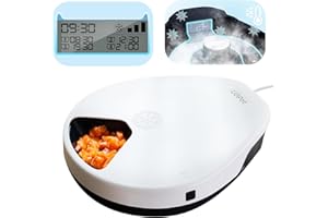 SAROSORA Automatic Cat Feeder Wet Food with Cooling, Semiconductor Refrigeration Technology, Timing Function, Cat Feeder, 5 Food Compartments for 330 g Pet Food, Premium Plates, Washable, for Cats + Dogs