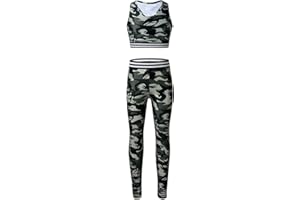 Hansber Kids Girls Printed Crop Tops and Leggings Set Athletic Outfits Dance Gym Yoga Activewears