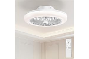 Sofucor Deckenleuchte mit Ventilator, Deckenventilator mit Beleuchtung und Fernbedienung 46 cm, Deckenventilator mit Licht, 3 Farbtemperatur und 6 Geschwindigkeiten, DC, Timer, Sommer-Winterbetrieb
